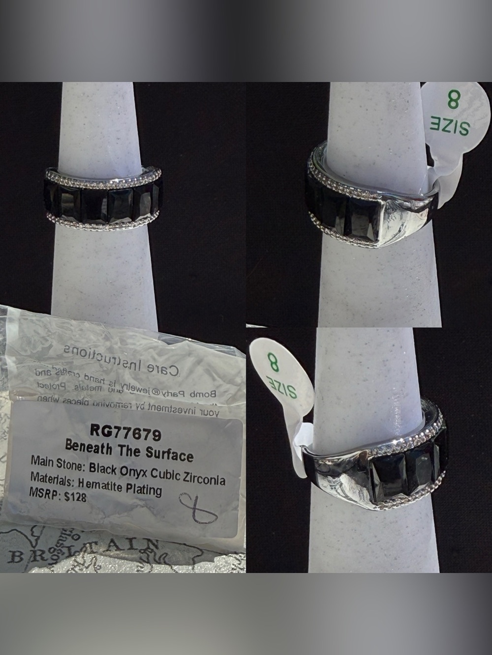 Beneath The Surface Black Onyx Cubic Zirconia Ring - Size 8
